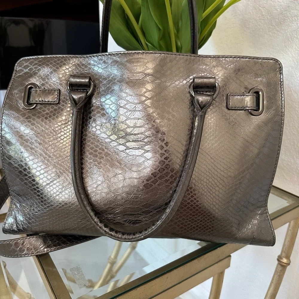Michael Kors Faux Snakeskin Embossed Metallic Satchel